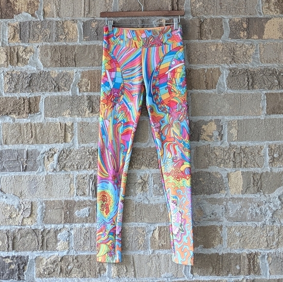 NWOT Infinite Abstract Rainbow Full Length Leggings Size Small Midrise - Picture 7 of 7